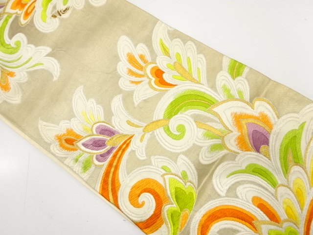 JAPANESE KIMONO / ANTIQUE FUKURO OBI / SILK / WOVEN FLORAL SARASA